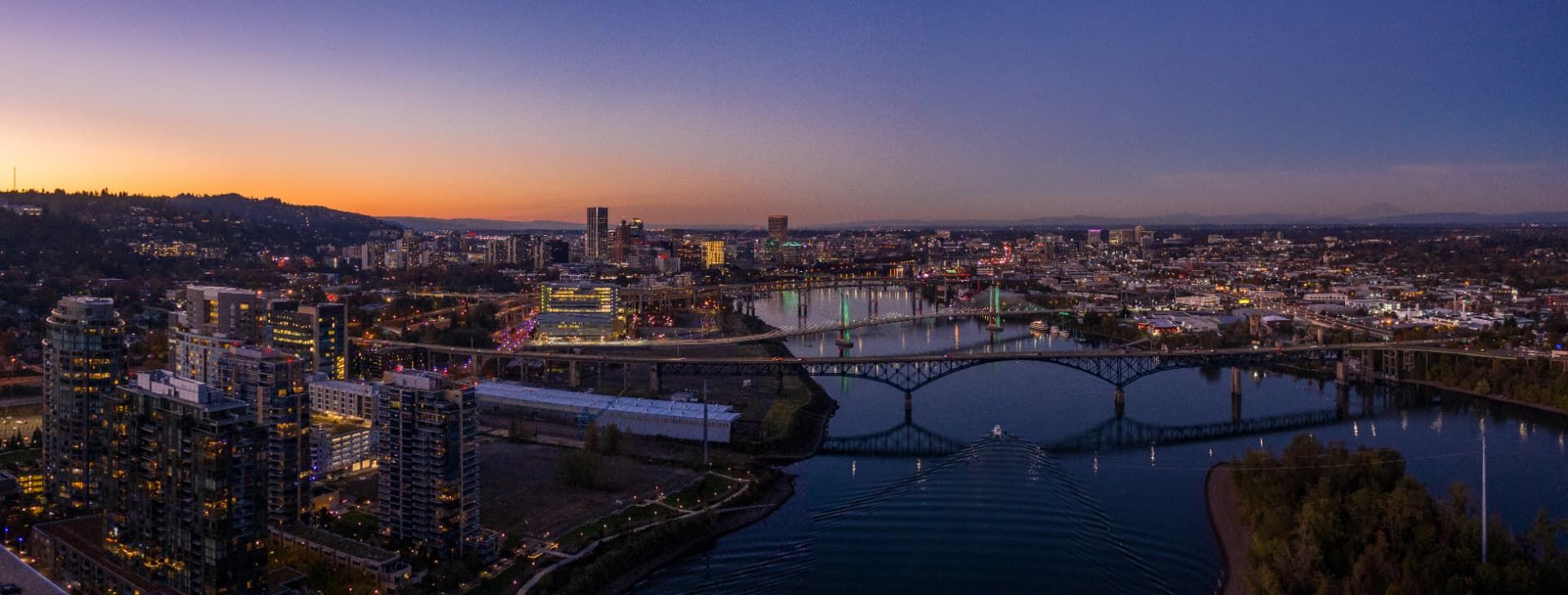 Downtown Portland skyline at dusk