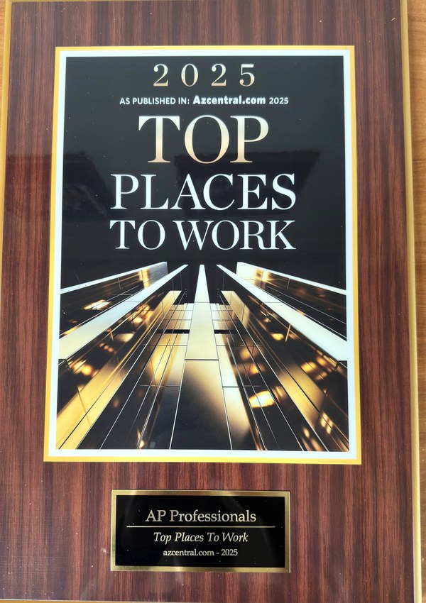 2025 azcentral, Top Places to Work Best Places to Work plaque awarded to AP Professionals