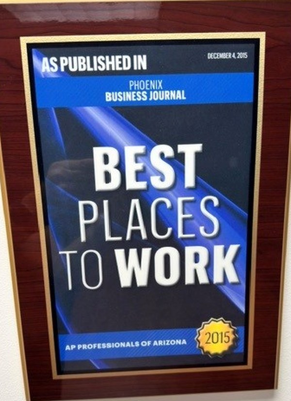 2015 Phoenix Business Journal Best Places to Work plaque awarded to AP Professionals