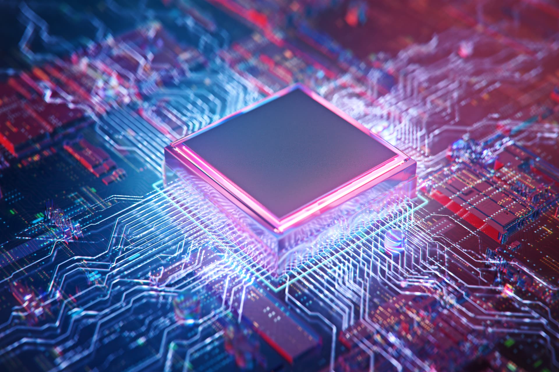 Glowing processor on a circuit board