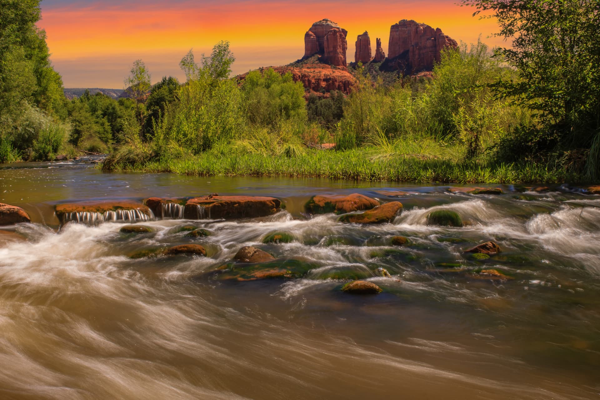 Cathedral Rock above Oak Creek in Sedona, Arizona